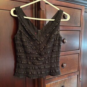 JS Collections Black Ruffled Lace V-Neck top.